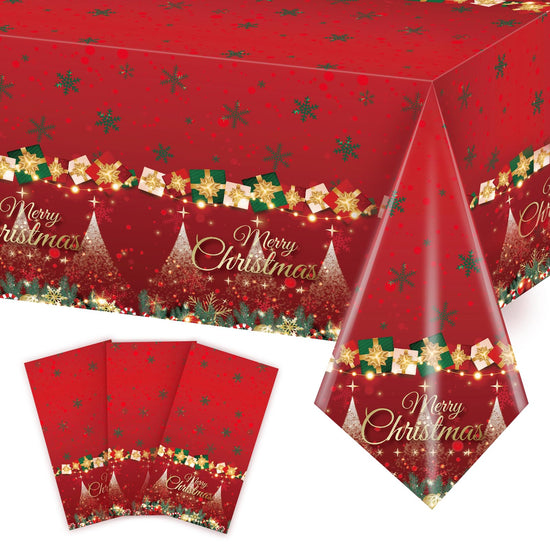 Christmas Tablecloth Set of 3 | 54x108" Disposable Plastic Table Cover | Snowflake Holiday Design