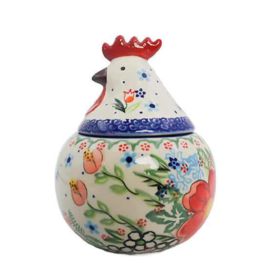 Rooster-Shaped Ceramic Sugar Bowl with Lid – Vintage Floral Condiment Pot, 12 oz