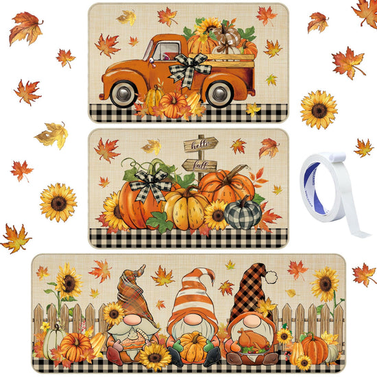 Fall Thanksgiving Kitchen Rug Set of 3 – Non-Slip, Waterproof, Farmhouse Decor