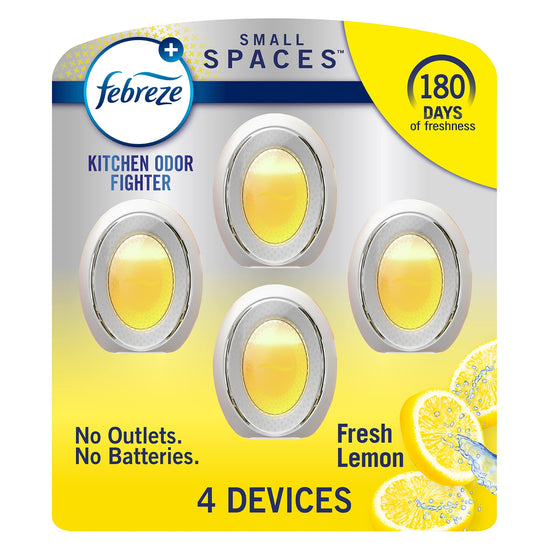Febreze Small Spaces Air Freshener – Fresh Lemon Scent, 4-Pack (45-Day Odor Fighter)