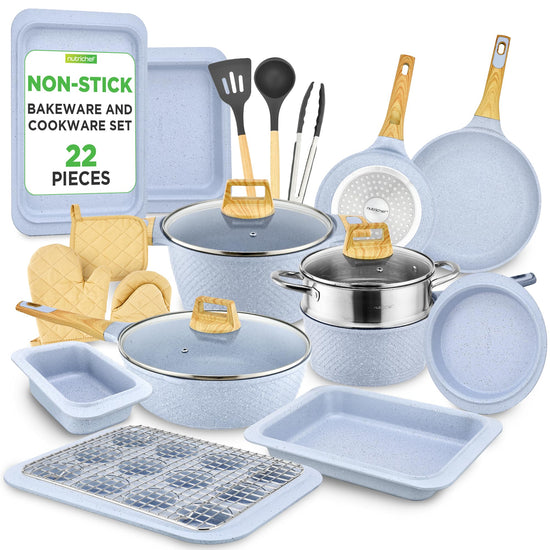 22-Piece Cookware & Bakeware Set – Non-Stick, Moon Grey Marble